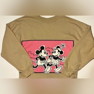 Mickey & Minnie Graphic Disney Cropped Length Tan Sweatshirt- XS